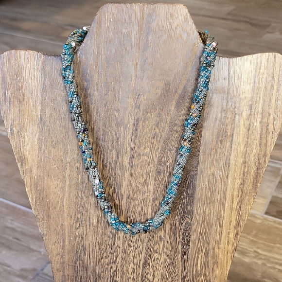 Vintage Multicolored & Multistrand Twisted Seed Bead Necklace, Lobster Clasp - Picture 2 of 7